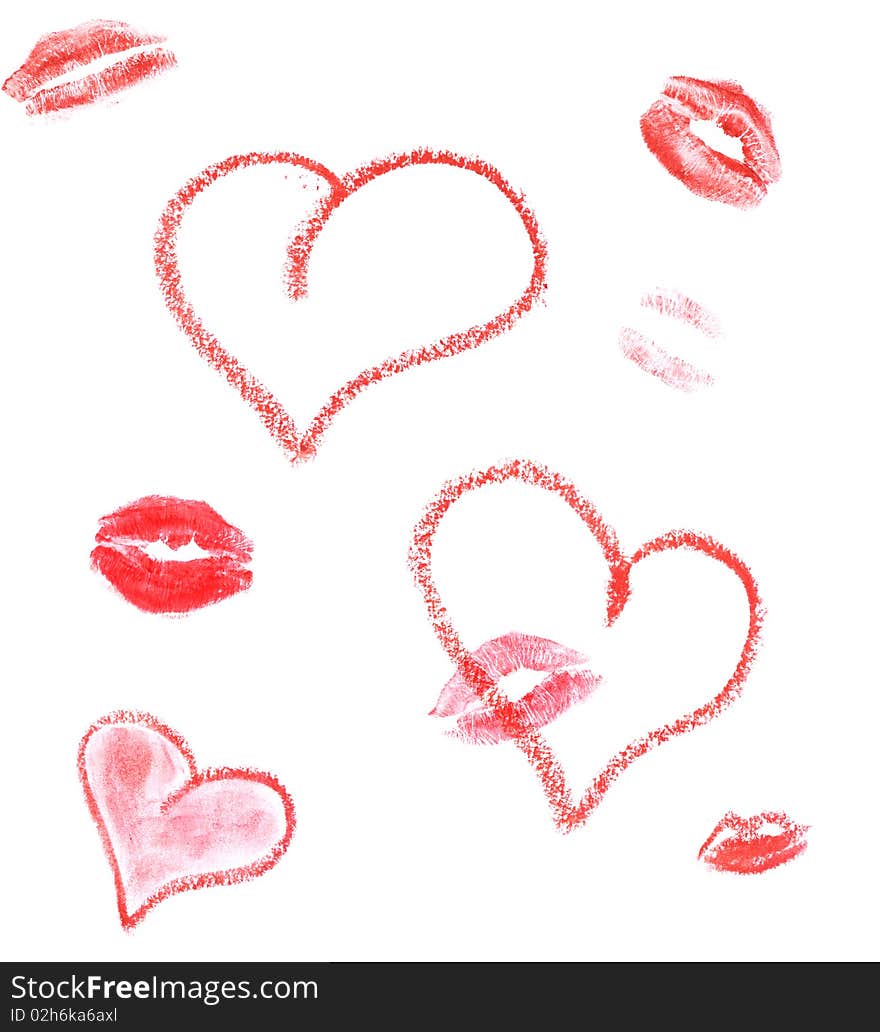 Lipstick hearts and lips print