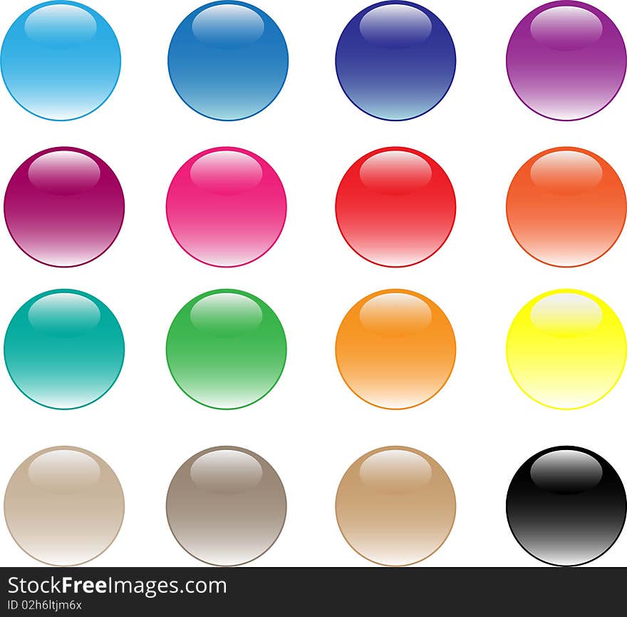 Glassy buttons. 16 different colors