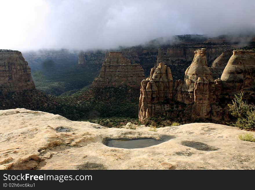 Fog in Monument Canyon in the Colorado National Monument. Fog in Monument Canyon in the Colorado National Monument.