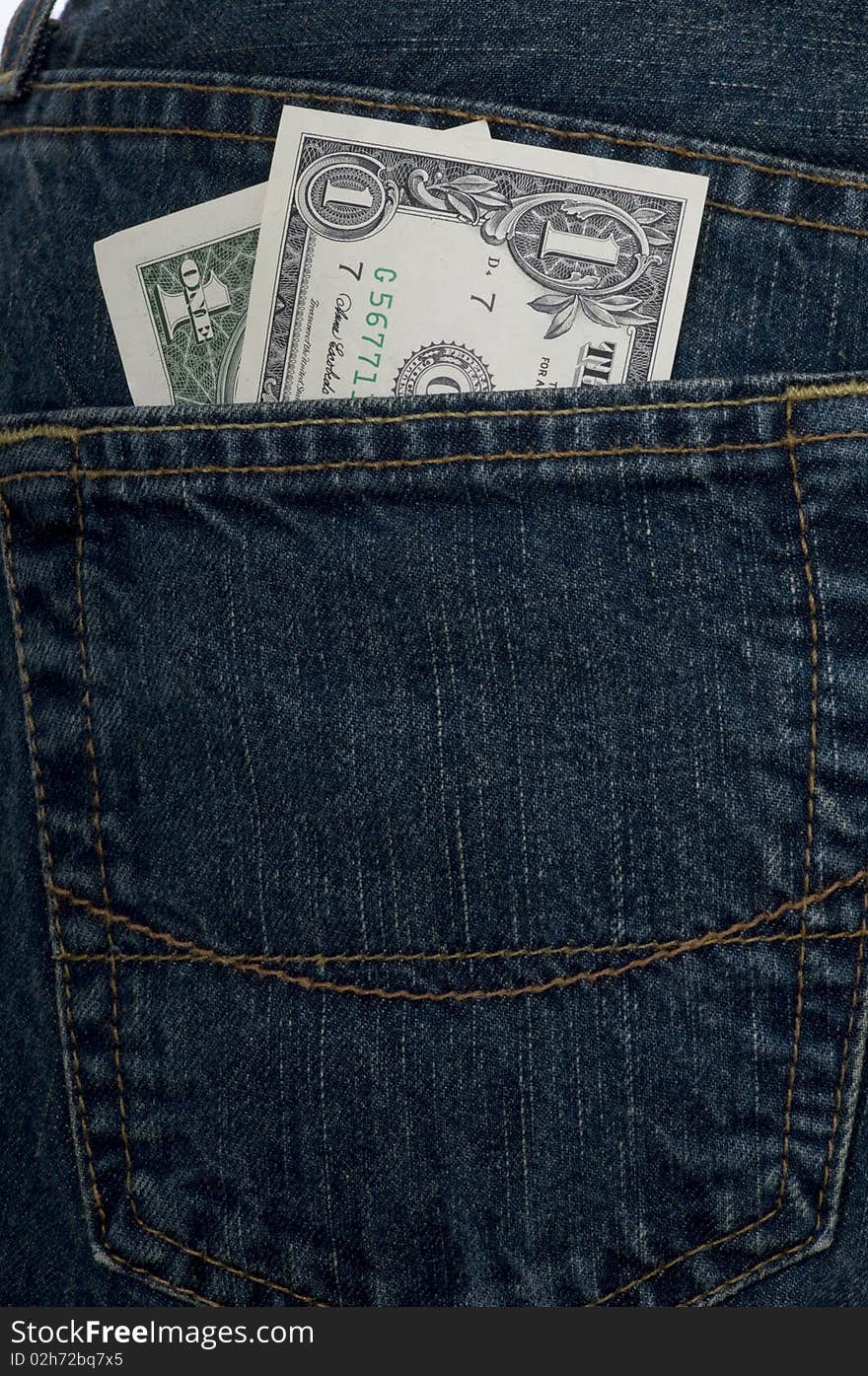 One U.S. Dollar inside pocket. One U.S. Dollar inside pocket.