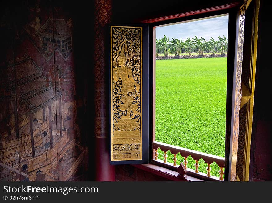 Open the temple in rural Thailand.