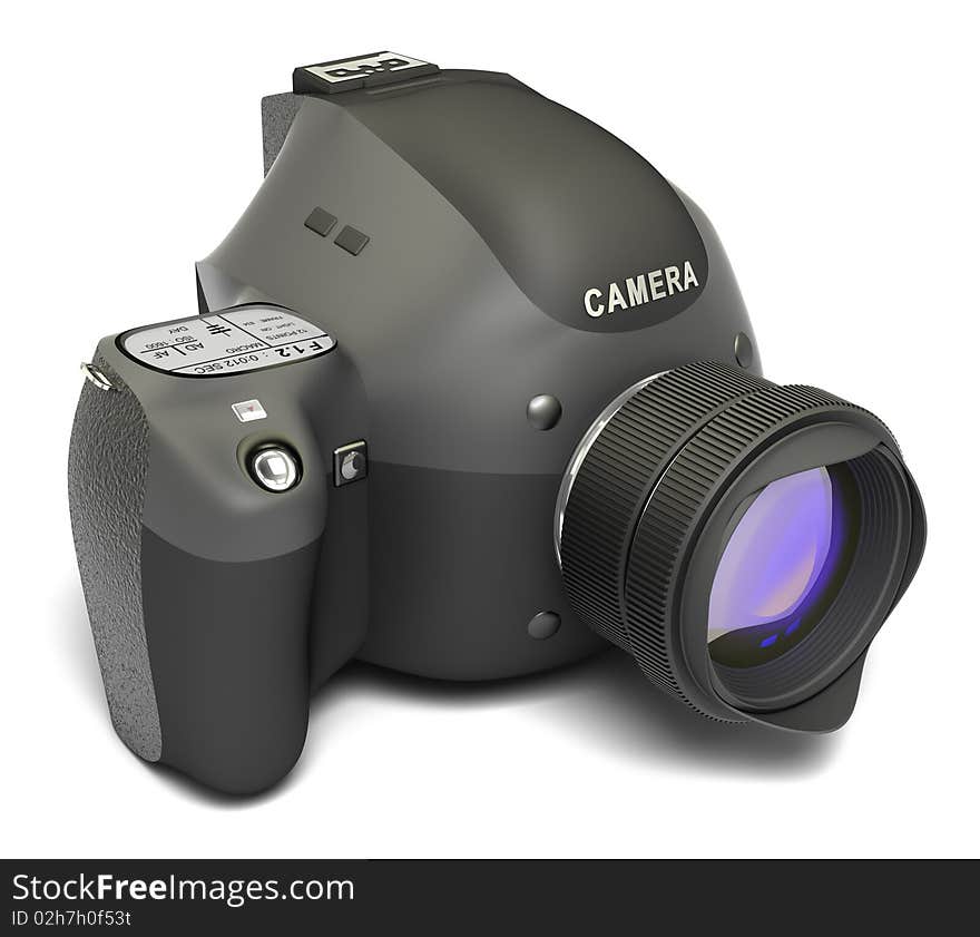 Modern digital full-frame camera with lens. My own design.