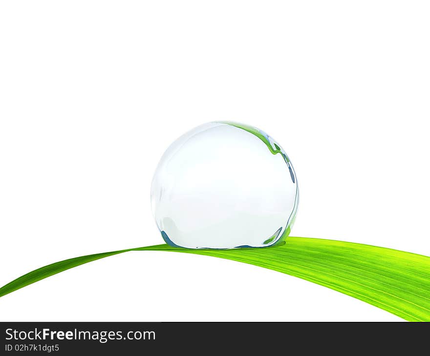 Waterdrop on a blade of grass. 3d image.