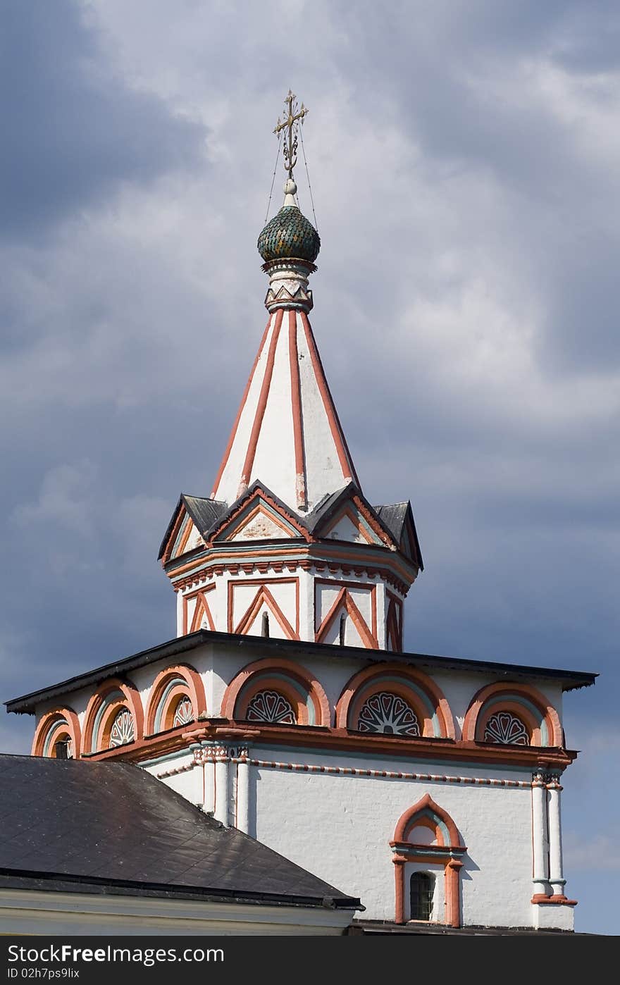 Detail of russian church against gloomy sky