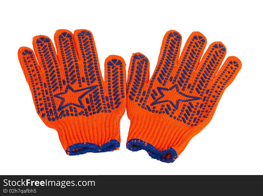 The orange work gloves isolated on the white background. The orange work gloves isolated on the white background