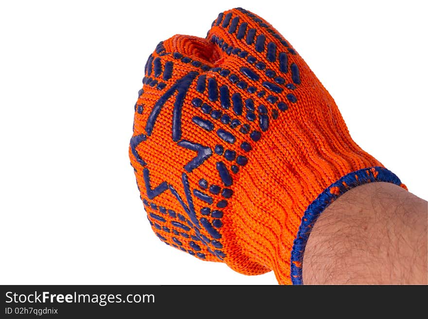 Men fist with work glove isolated on the white background