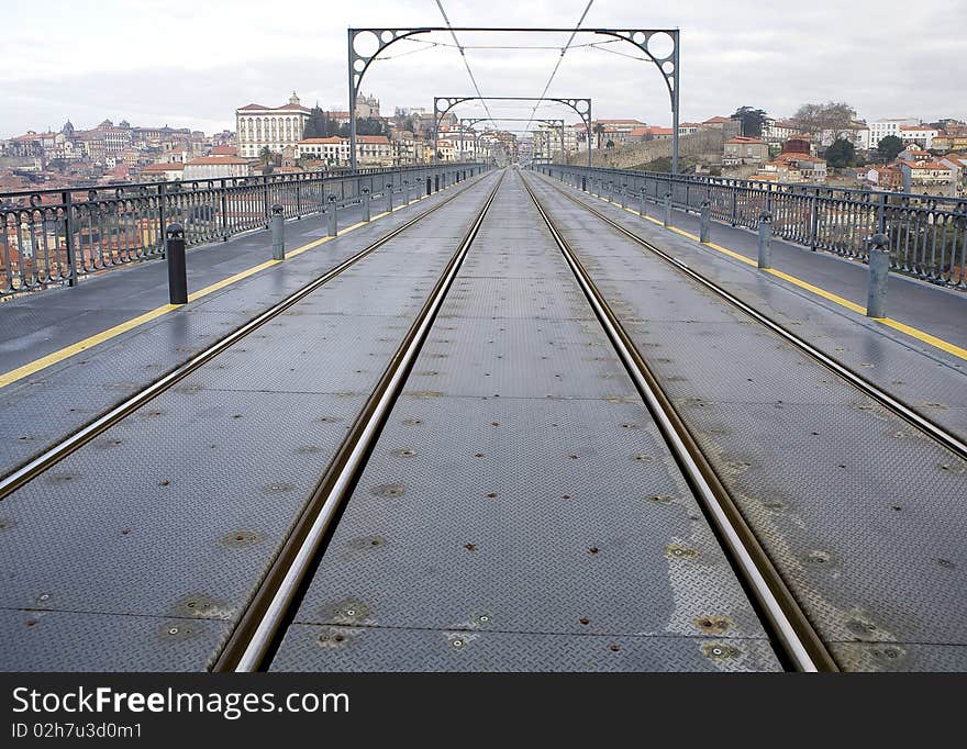 Old bridge over Rio Douro, in city of Oporto