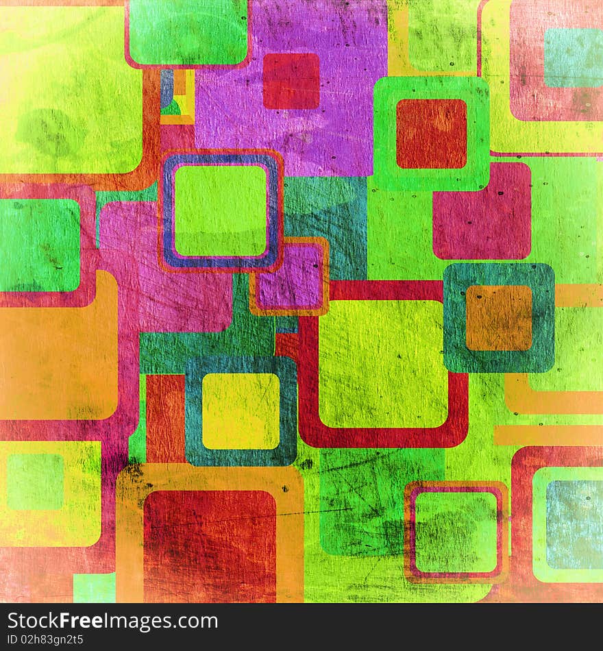 Squares on the grunge wall, abstract background