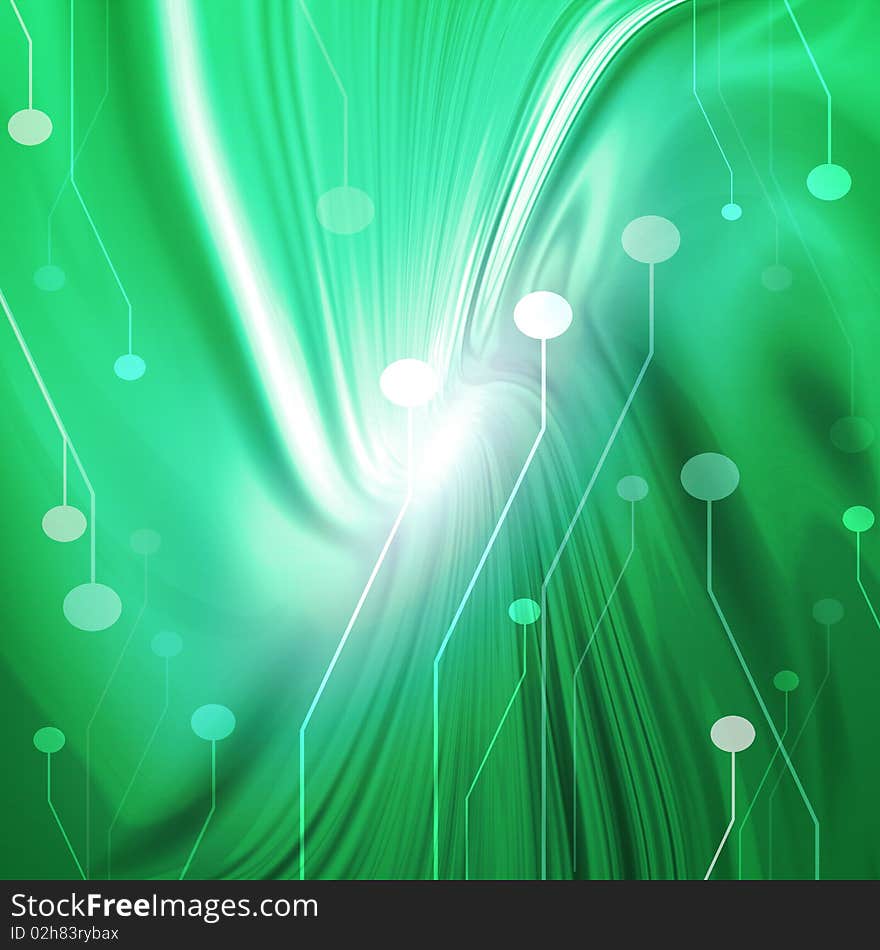 Computer motherboard on a green background, abstract