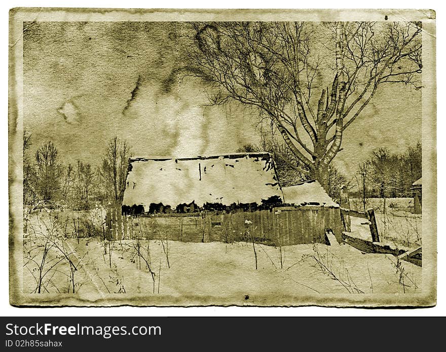 Old rural house on aging photography