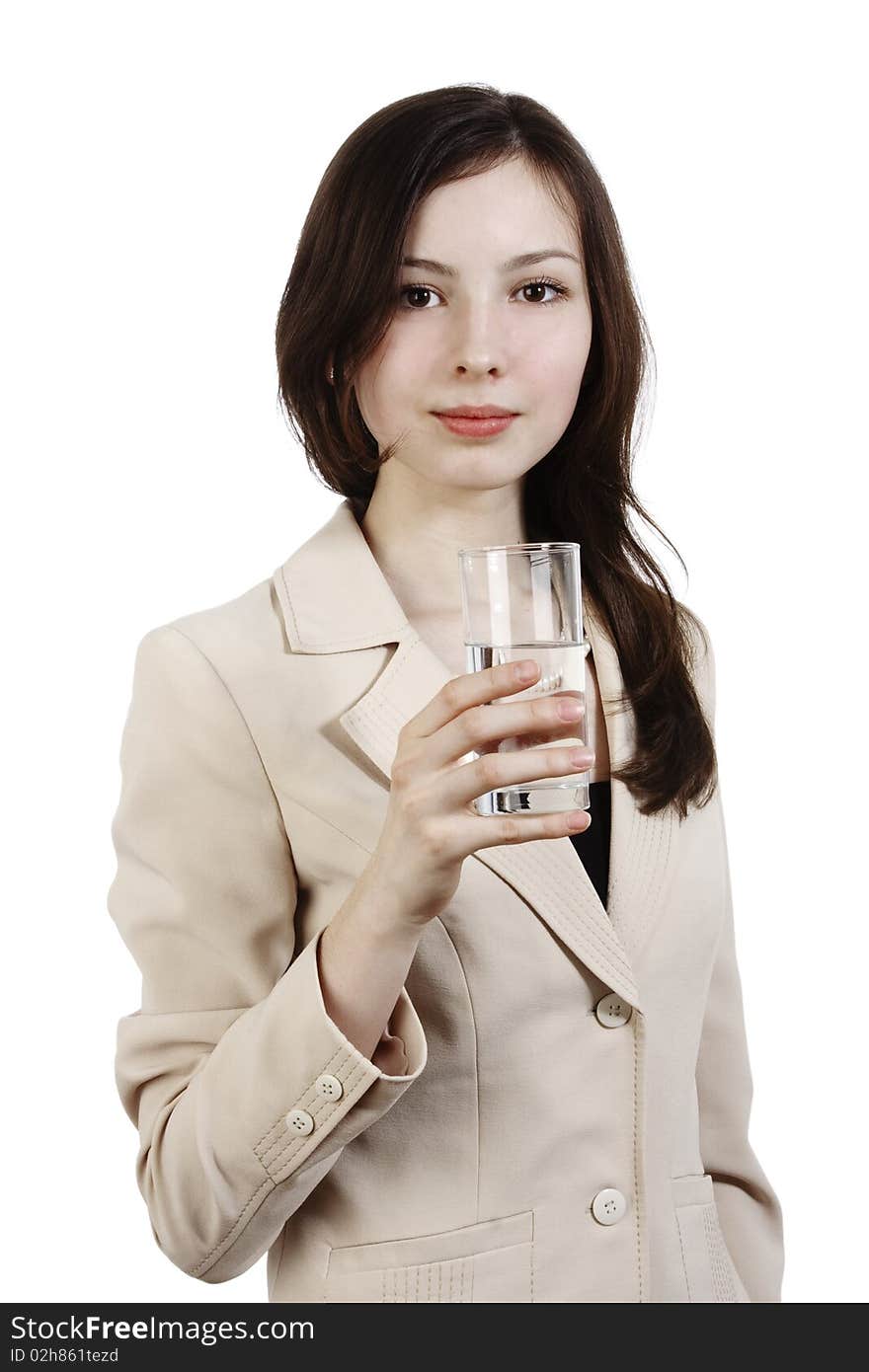 Girl with glass of water isolated on white