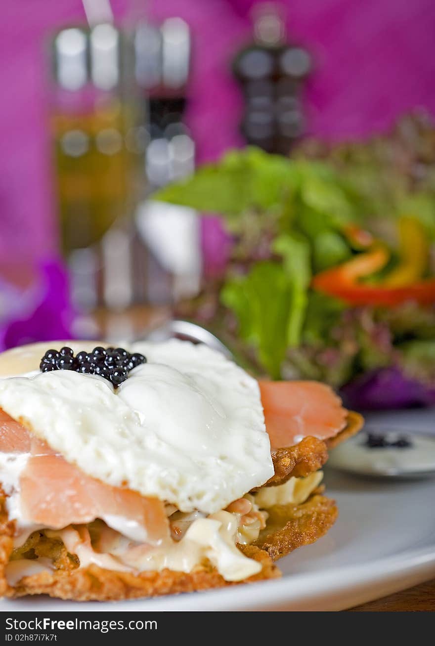 Gourmet smoked salmon burger