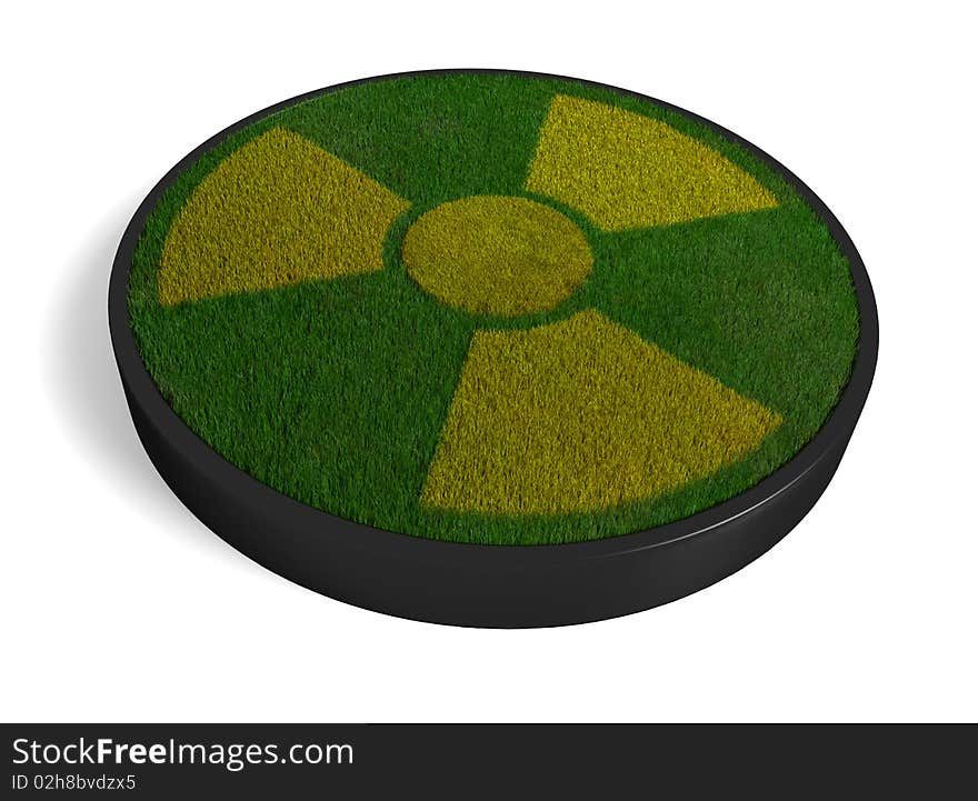 3D radioactivity symbol with grass as a symbol of clean energy. Can radioactivity be ecological?. 3D radioactivity symbol with grass as a symbol of clean energy. Can radioactivity be ecological?