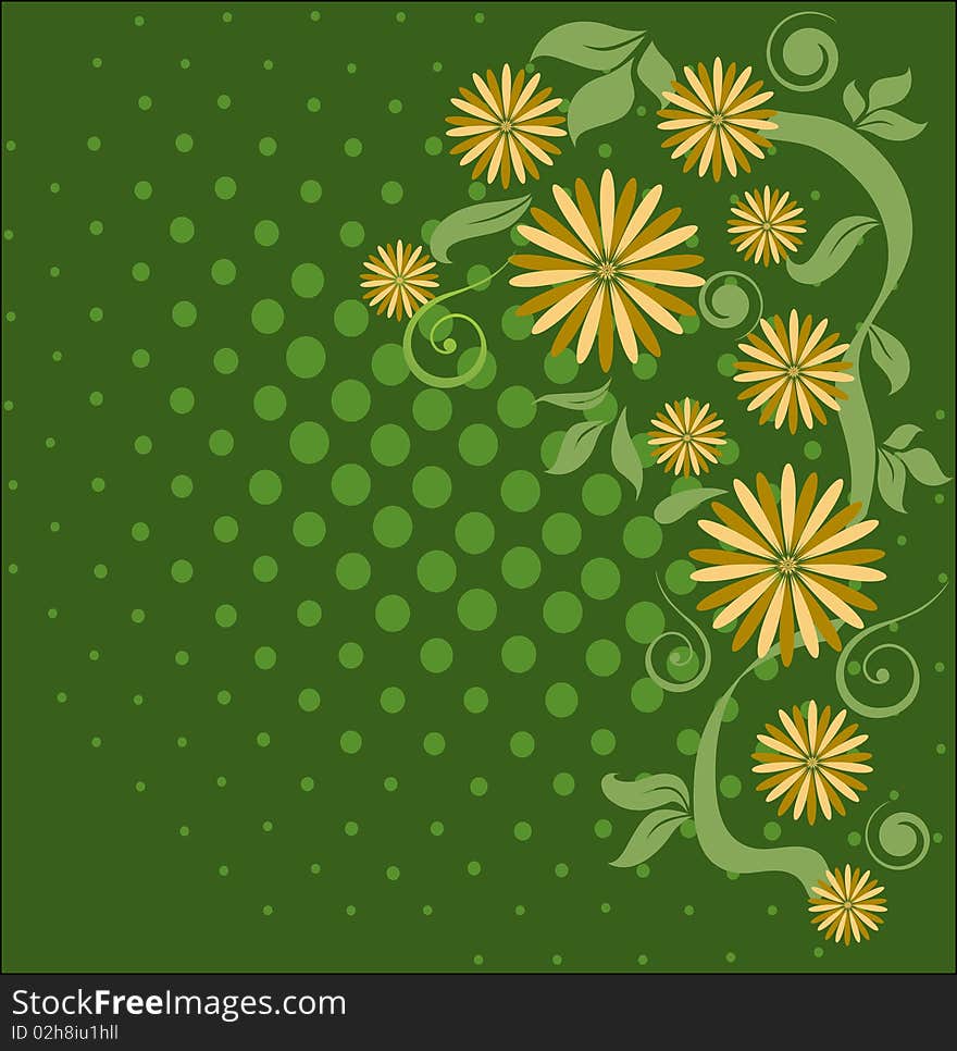 Floral green background with flowers and leaves. Floral green background with flowers and leaves