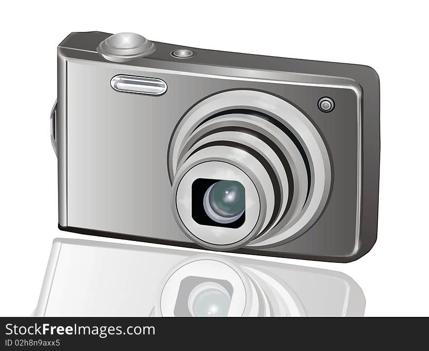 Compact digital camera on white background