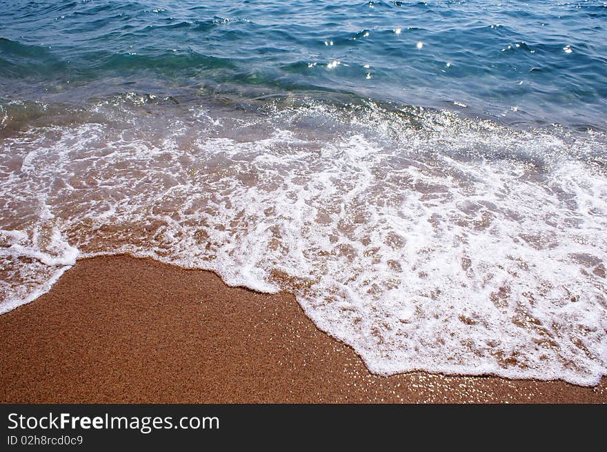 Small wave on golden shore