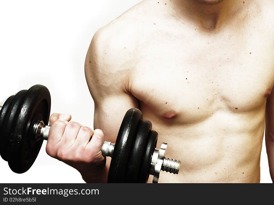 Man lifting weight on the white background. Man lifting weight on the white background