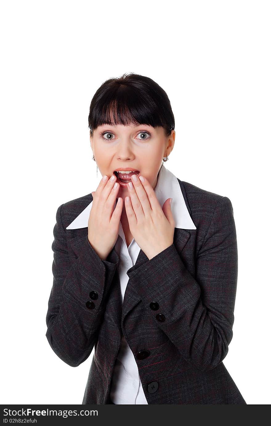 Charming young woman in a dark business suit