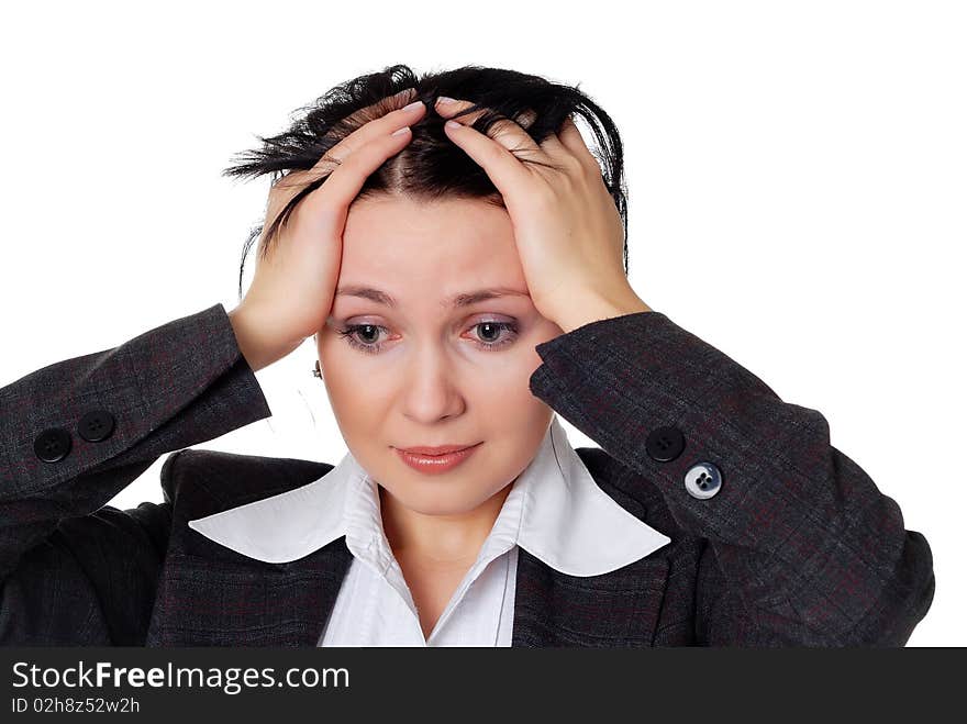 Charming young woman in a dark business suit