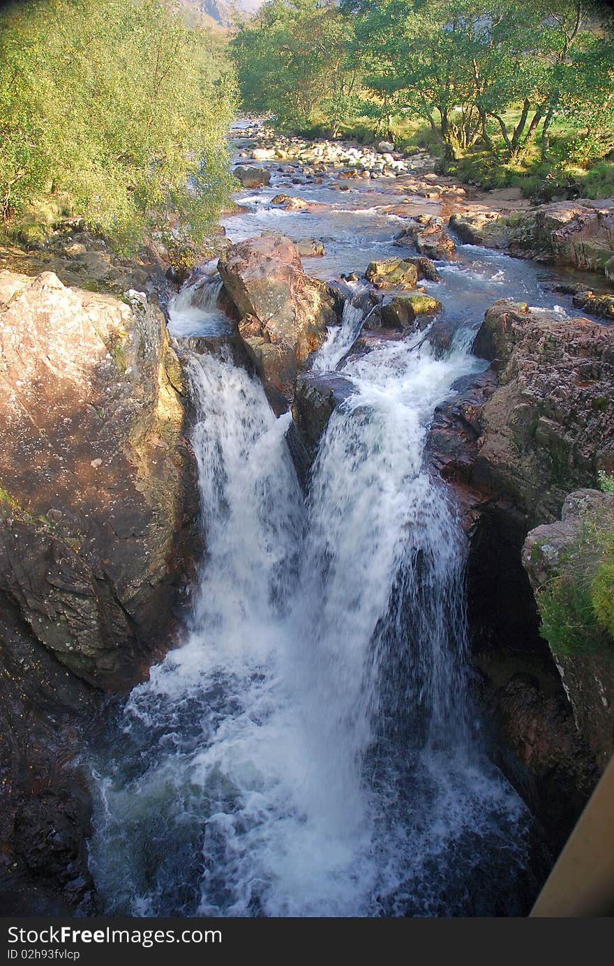 The lower falls in Glen Nevis, Scotland. The lower falls in Glen Nevis, Scotland.