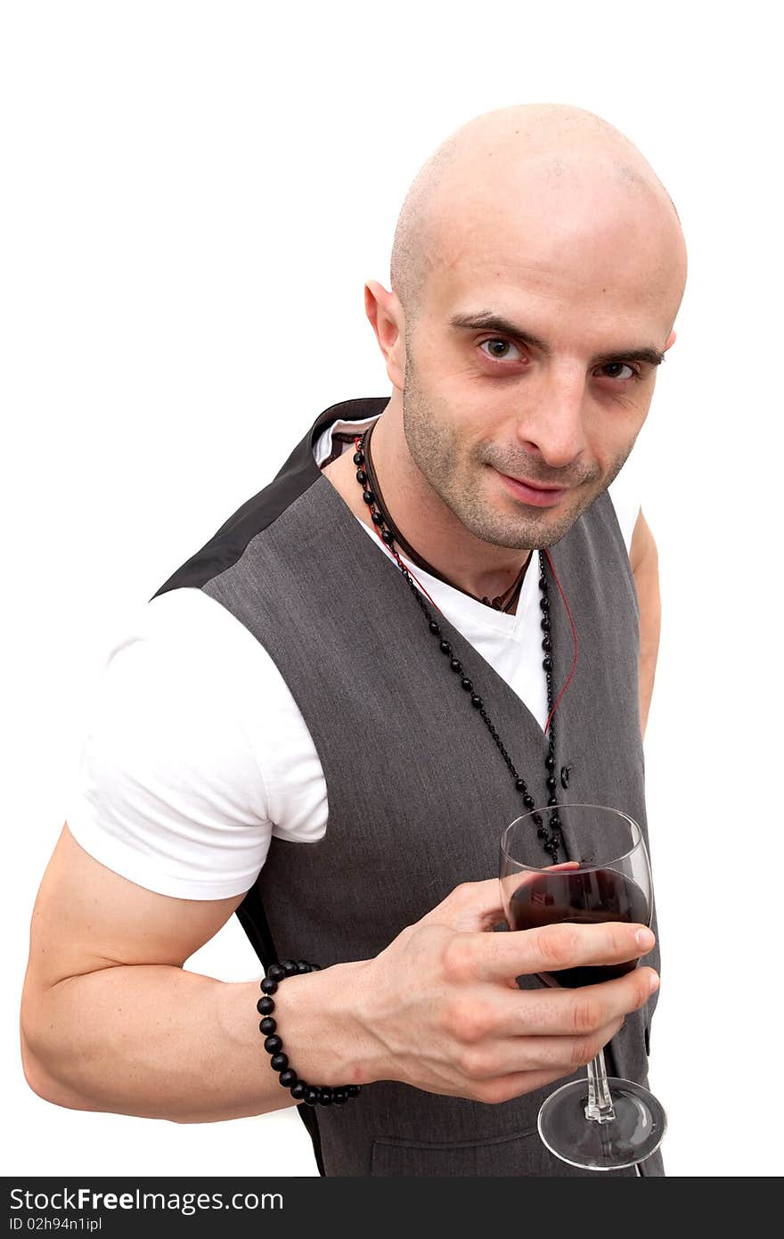 Casual Young Man Drinking Wine