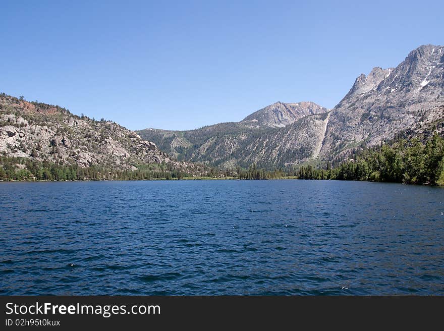 Scenic lake by Sierra Nevada mountain range
