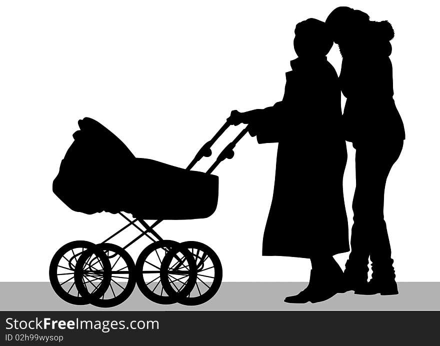 Drawing families with children. Silhouettes on a white background. Drawing families with children. Silhouettes on a white background