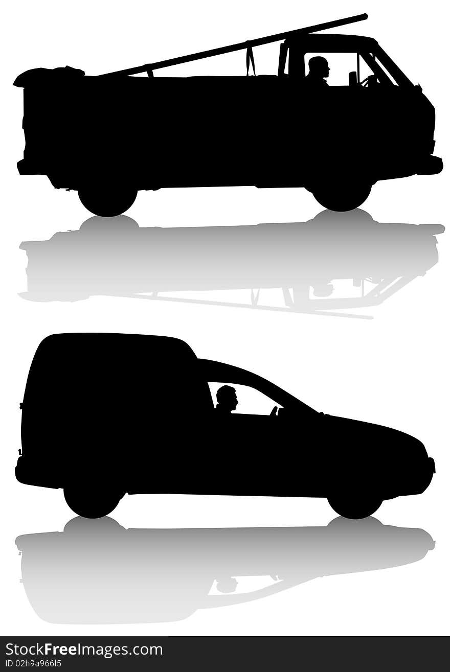 Image of work cars. Silhouettes on white background