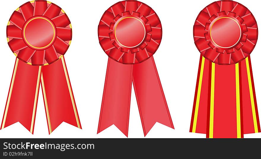 Three red  award ribbons