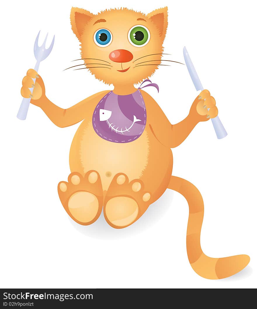 Vector illustration: hungry red cat.