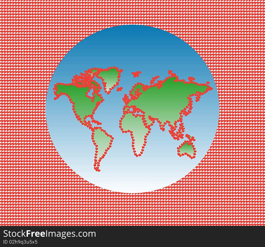 Vector illustration of Earth with hearts. Vector illustration of Earth with hearts