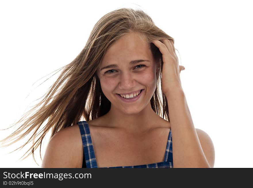 Cute teenage girl in a blue jumper. Cute teenage girl in a blue jumper