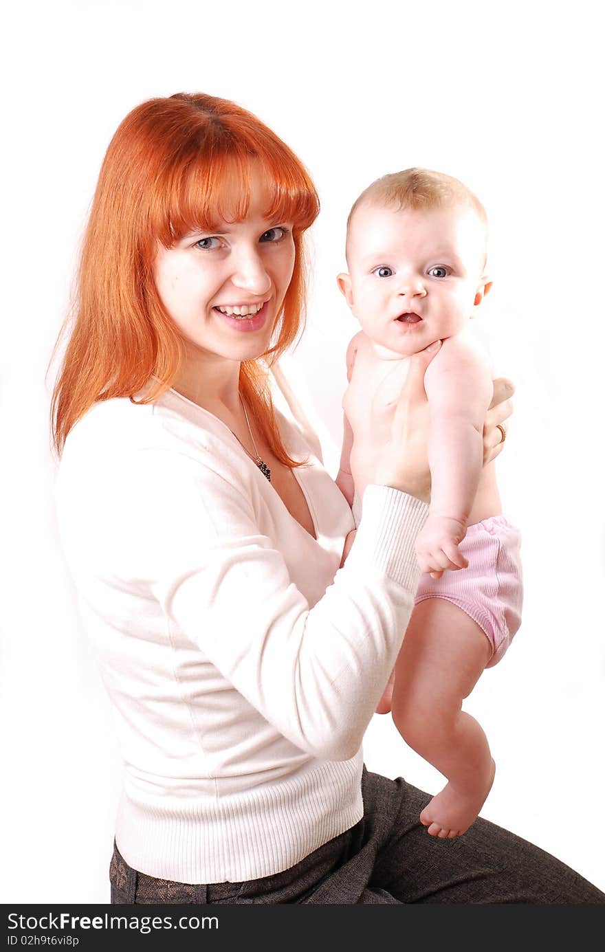 Mother and baby. Over white background