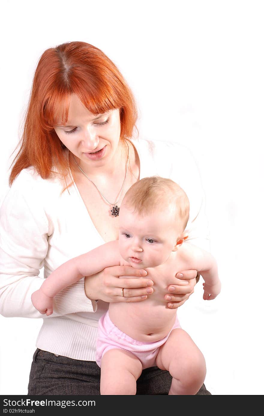 Mother and baby. Over white background