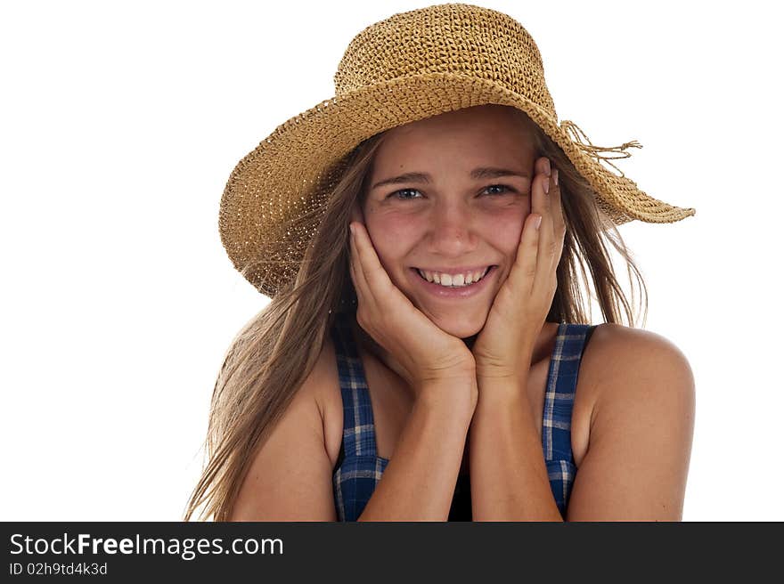 Cute teen girl in straw hat