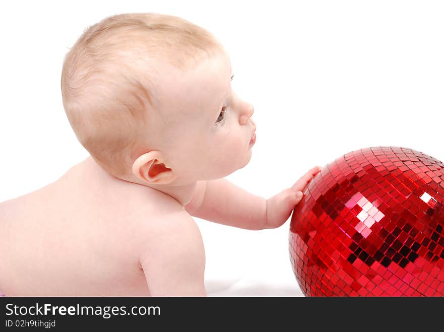 Baby girl with christmas decoration. Baby girl with christmas decoration