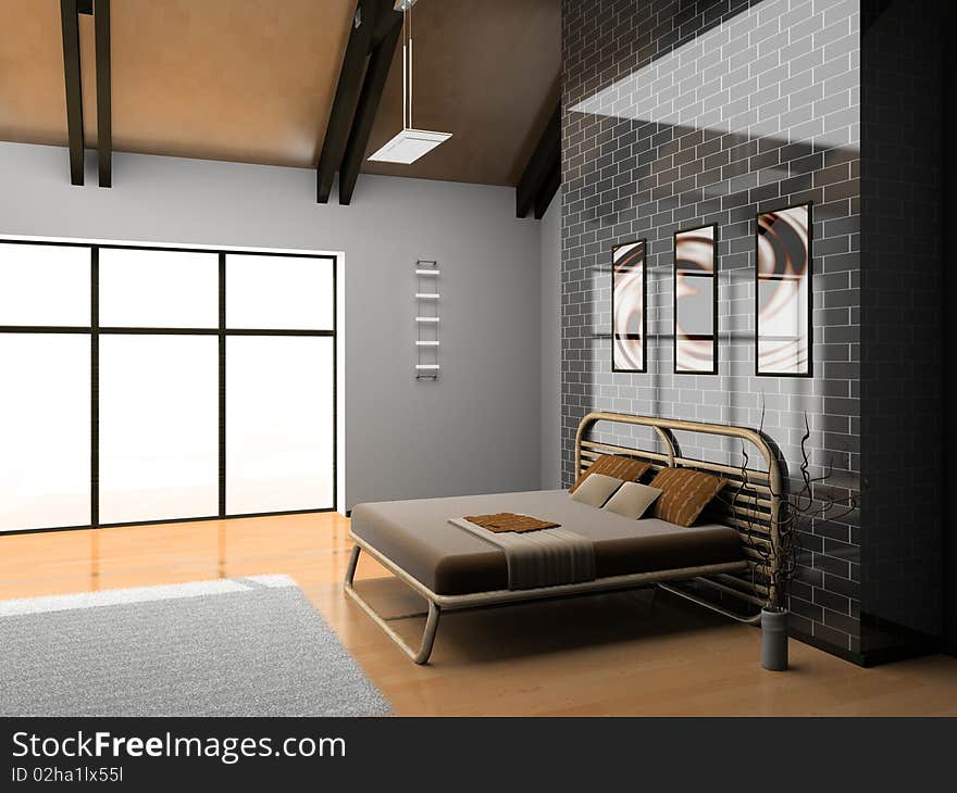 Modern interior of a bedroom room 3D