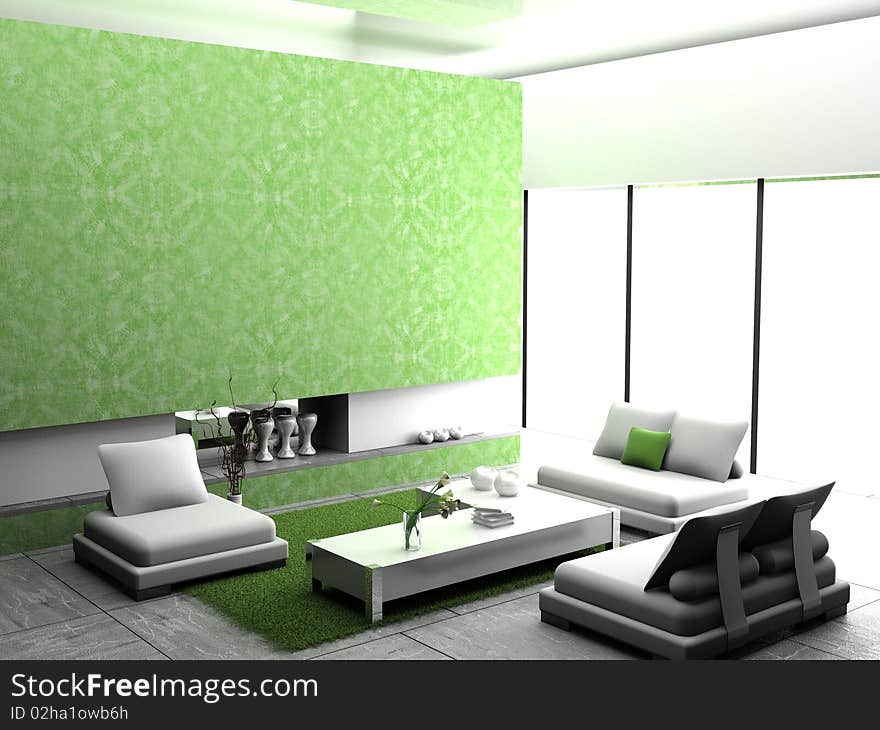 Modern interior of living room 3D