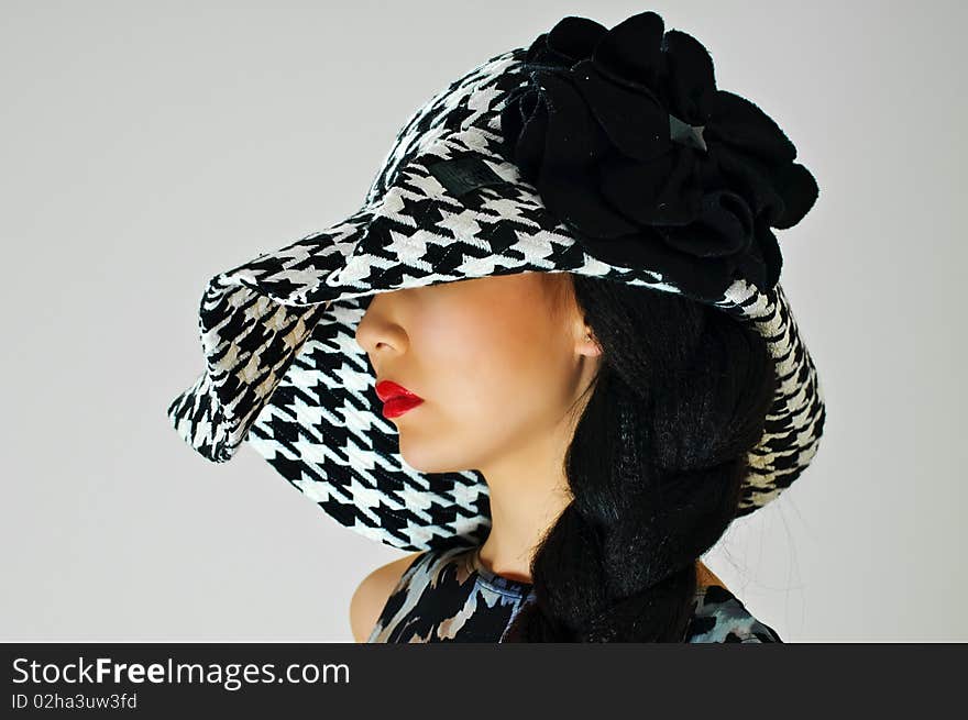 Close up portrait of girl in hat. Close up portrait of girl in hat