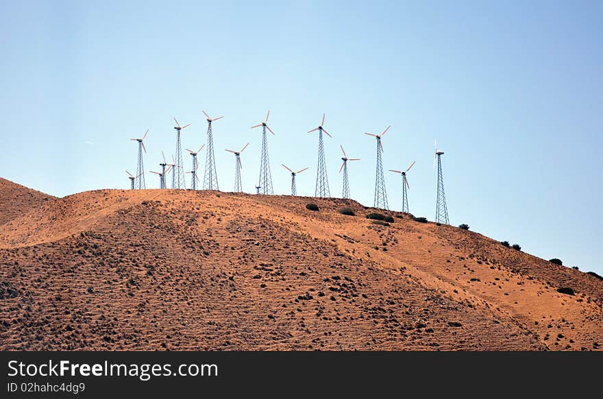 Wind farm in the middle of californian hills