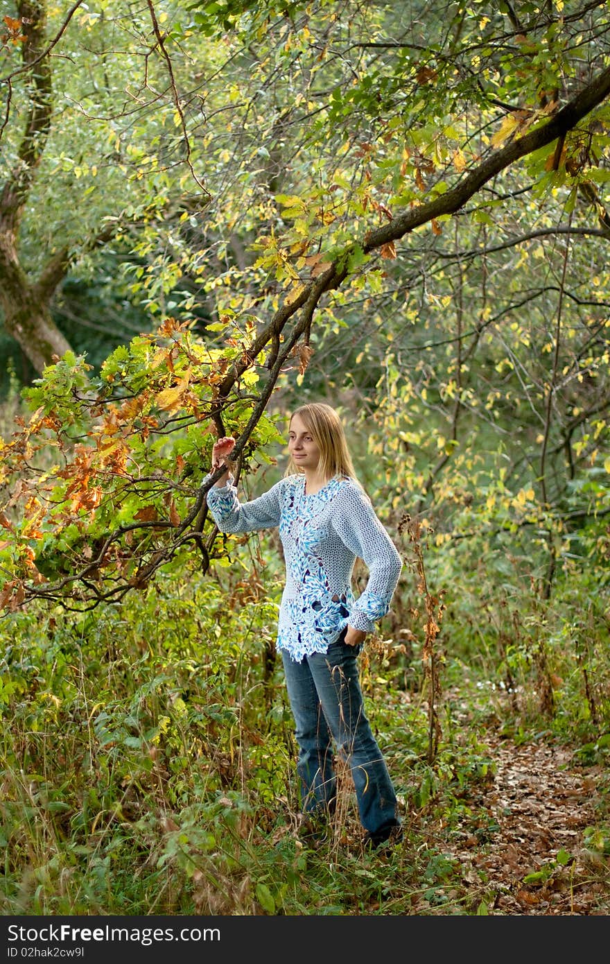 Girl in blue pullover