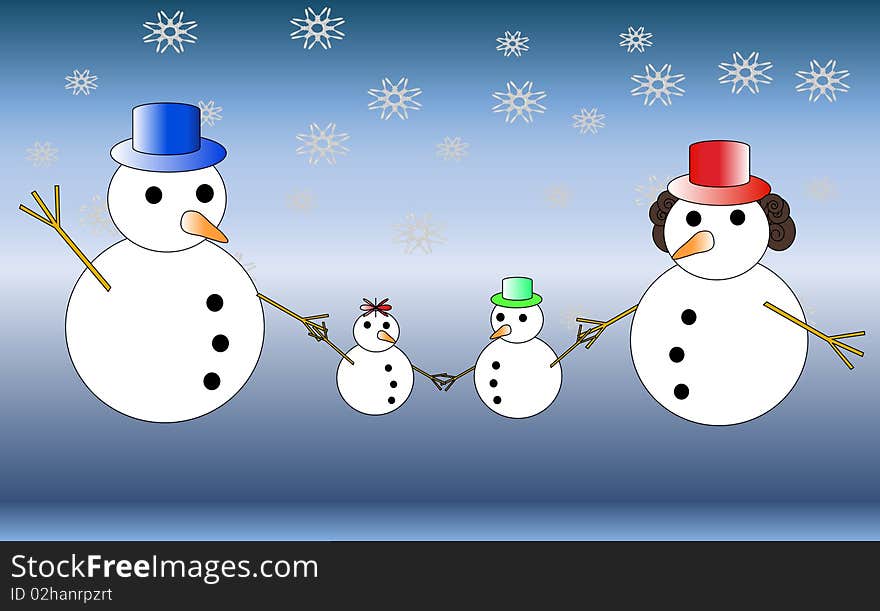 Vector illustration of Snowman familly