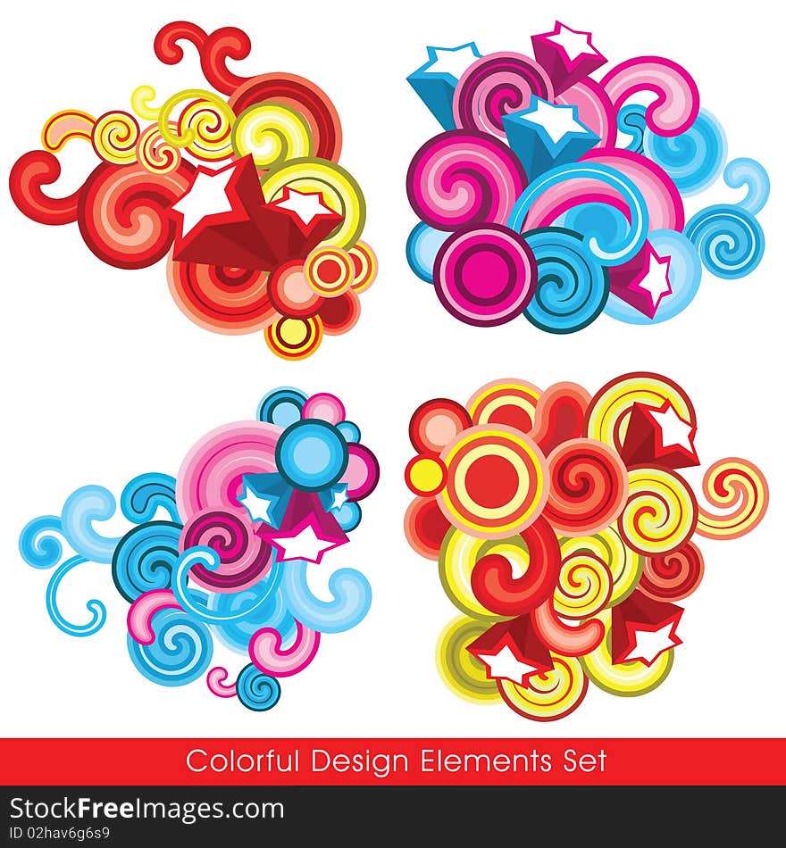 Collection of 4 colorful design elements