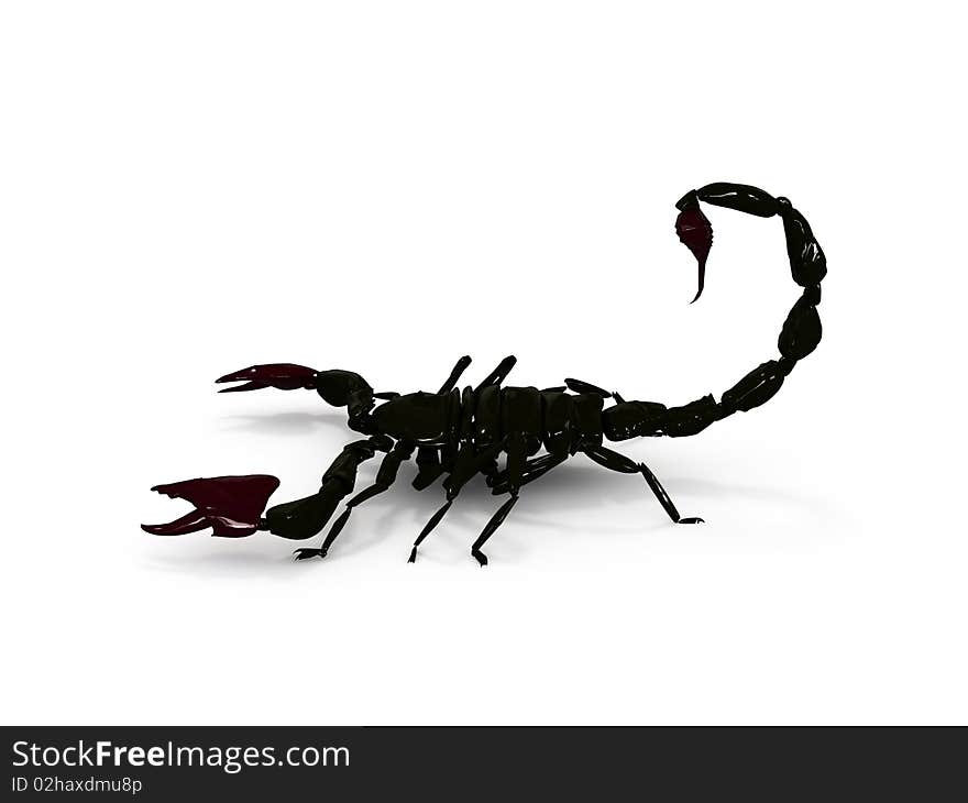 Black scorpion on a white background. 3D an illustration. Black scorpion on a white background. 3D an illustration