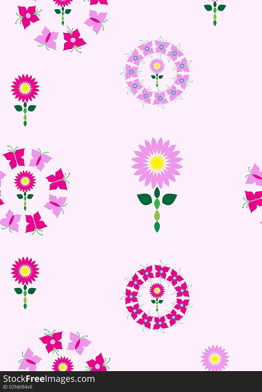 Floral pattern in pink and purple tones