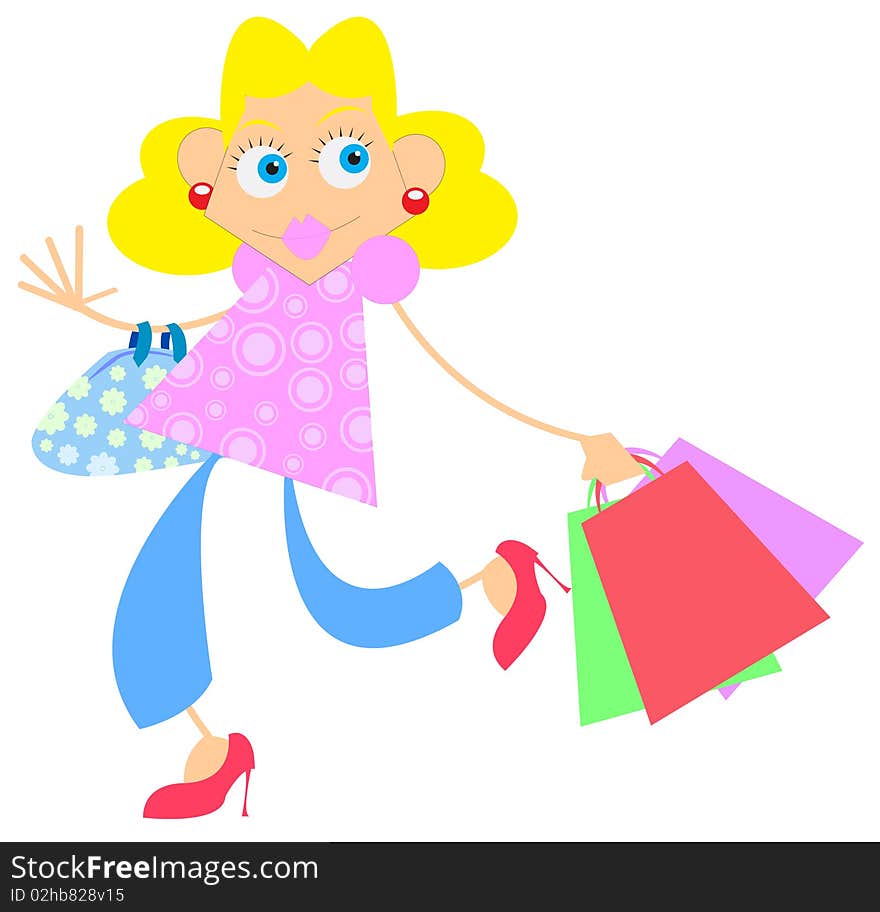 Illustration of cute girl with shopping bags. Illustration of cute girl with shopping bags