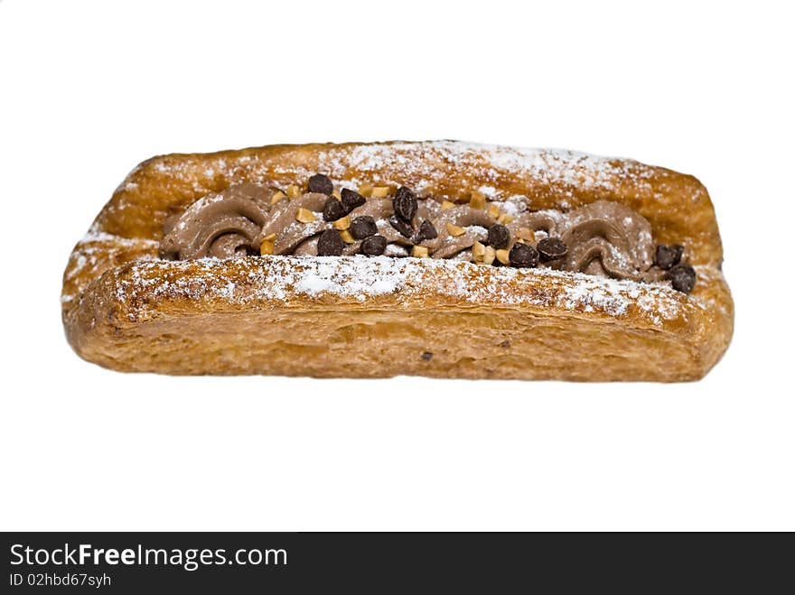 Chocolate pastry isolated on white background