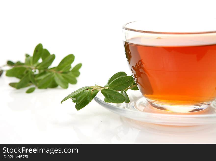 Cup with tea on a white background