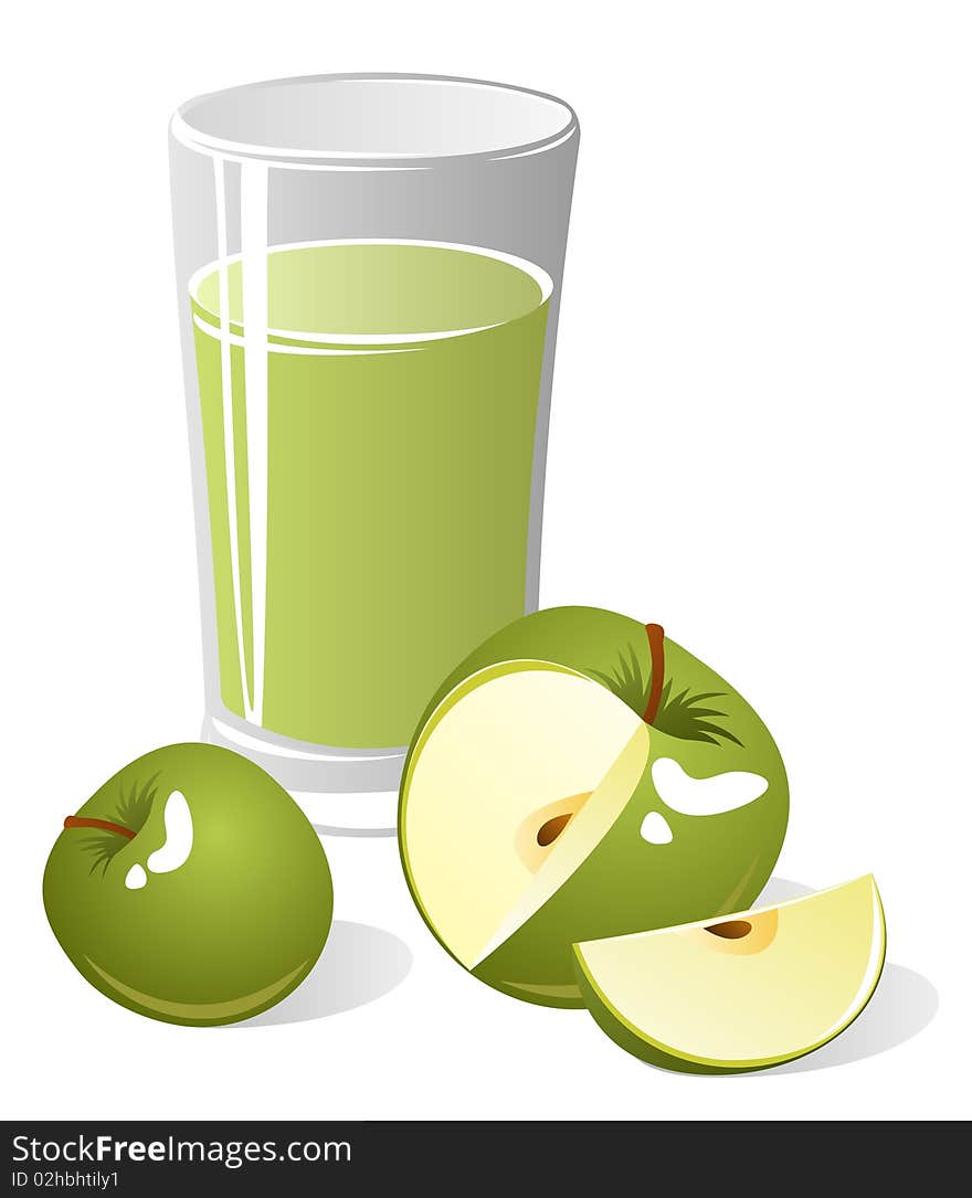 Stylized glass of juice  with apples isolated on a white background. Stylized glass of juice  with apples isolated on a white background.