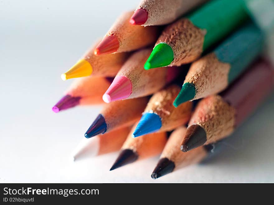 Color pencils close up isolated on white background